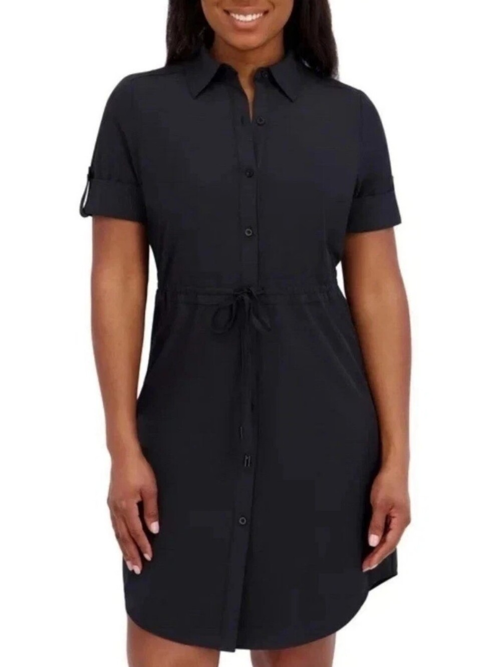 Black Shirt Dress with waist Drawstring.